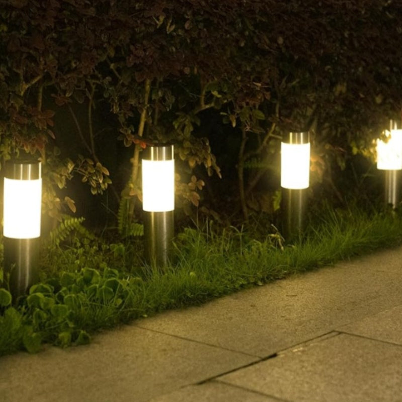 Lampe solaire de jardin en tube finition acier, lot de 4 IP44