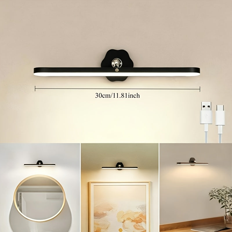 Applique murale LED noire rechargeable, barre aimantée orientable