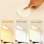 Lampe de bureau LED rechargeable à col flexible, tête ronde blanche