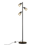 Lampadaire noir à trois spots en verre fumé orientables, 138 cm