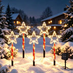 Guirlande solaire de Noël à 5 étoiles sur piquets sucre d'orge