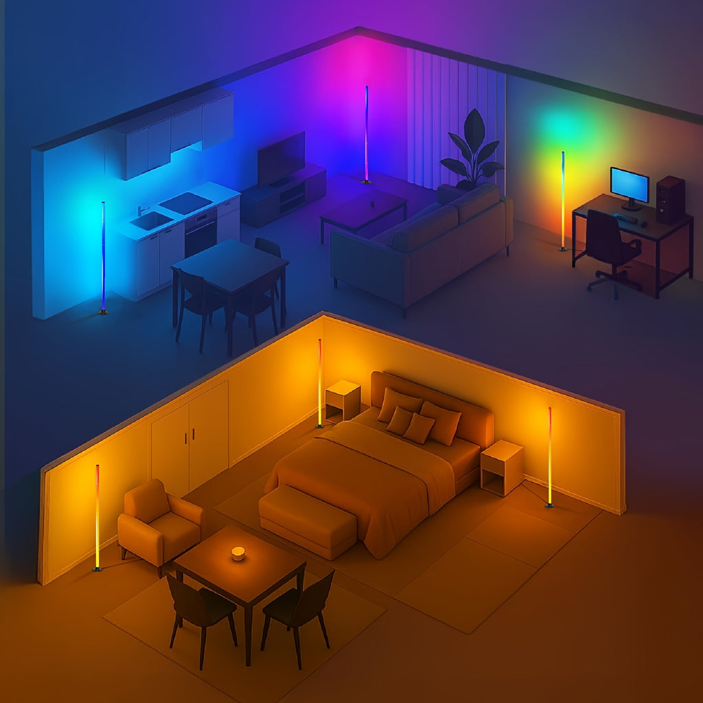 Lampadaire LED RVB à quatre segments, appli et minuterie, 122 cm