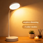 Lampe de bureau LED rechargeable à col flexible, tête ronde blanche