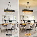 Lustre ovale noir et doré à cascade de cristal, 8 lumières E14