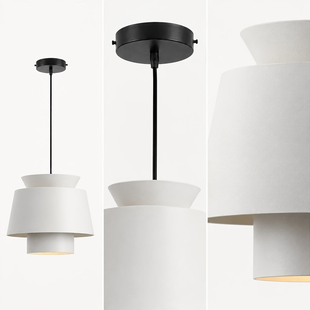 Suspension blanche à trois étages en métal, Ø 23 cm, câble noir