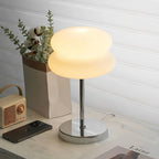 Lampe de chevet macaron blanche à double galet et pied chromé