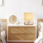 Lampe de chevet socle ovale en bois et abat-jour en lin, USB