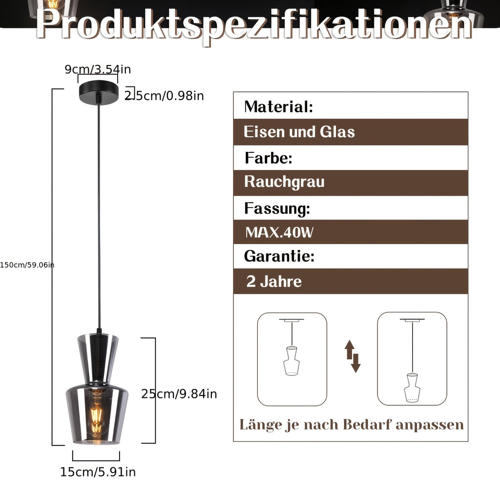 Suspension trois cloches en verre fumé sur barre noire, E27