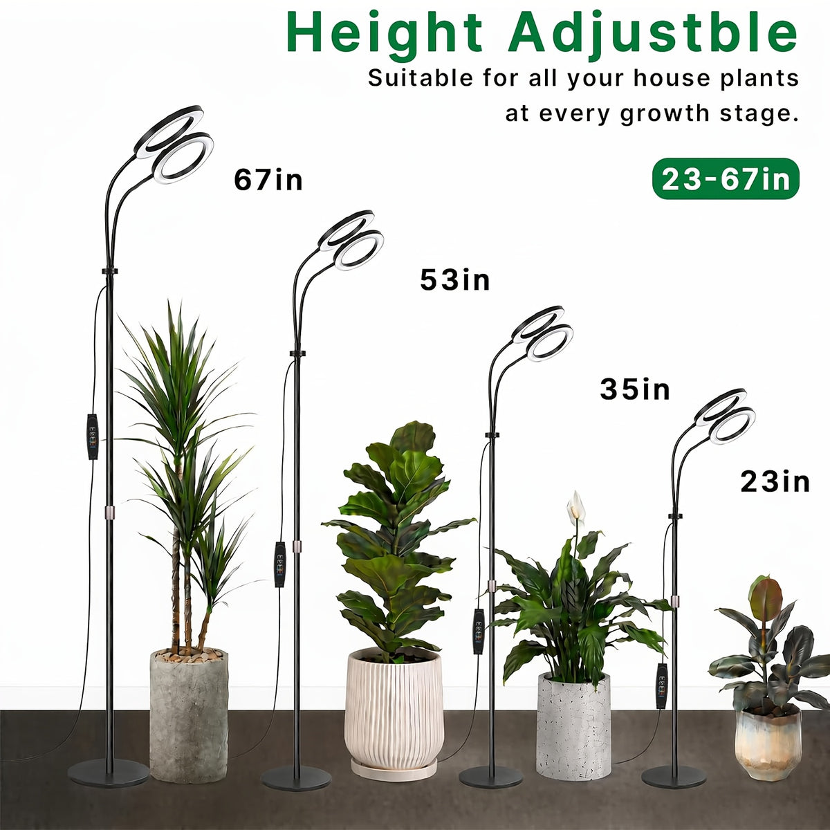 Lampadaire LED de croissance pour plantes à deux têtes, 58 à 173 cm