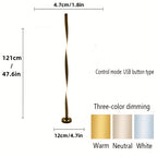 Lampadaire LED torsadé de 121 cm, ruban lumineux sur socle rond