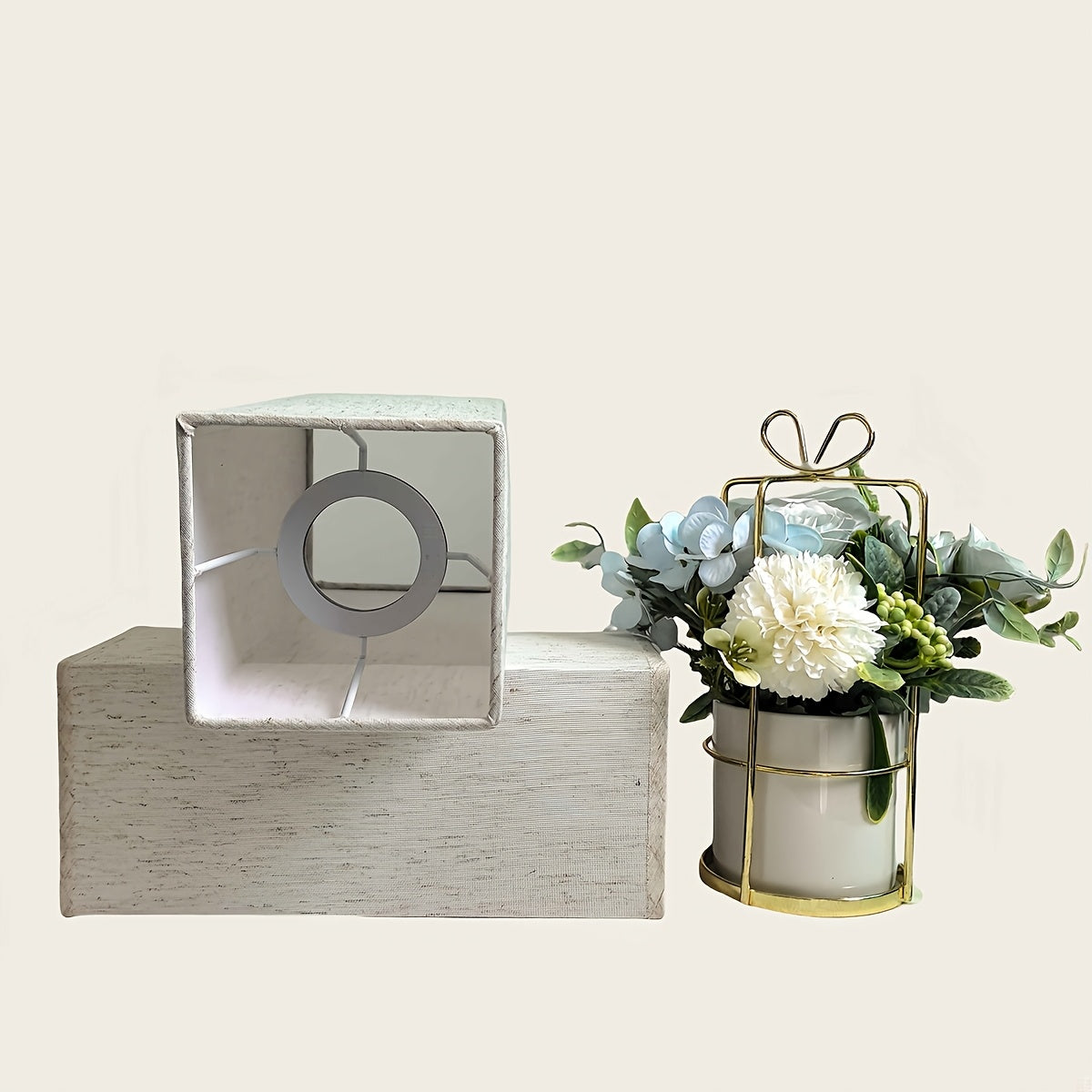 Lot de 2 abat-jour colonnes carrées en tissu aspect lin, H 24 cm