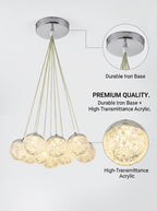Lustre grappe de globes acryliques LED, doré ou blanc, trois teintes