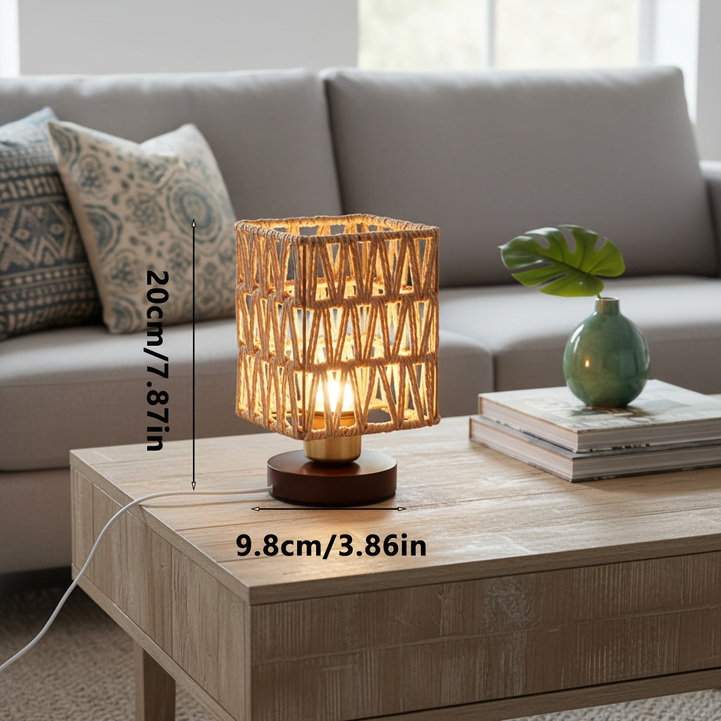 Lampe de chevet carrée en corde tressée, socle en bois, trois teintes