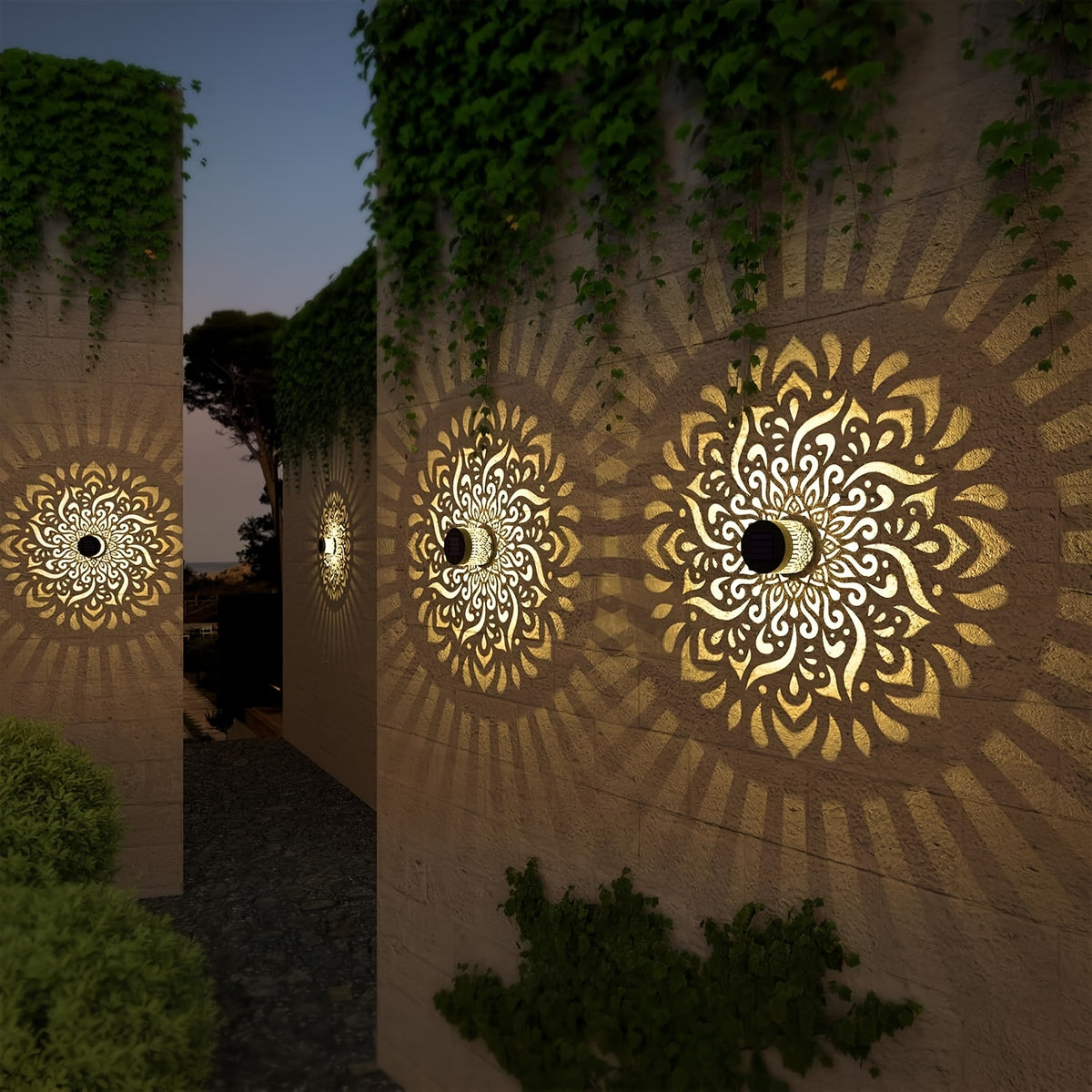 Applique solaire à motifs projetés, cylindre ajouré, lot de 2