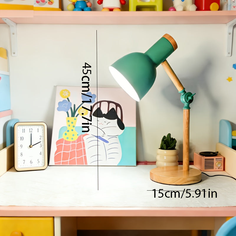 Lampe de bureau articulée en bois et métal vert, 45 cm, USB
