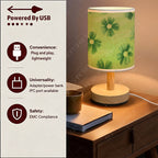 Petite lampe de chevet USB à marguerites vertes, abat-jour tissu