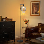 Lampadaire noir à globe en verre fumé et pampilles, 163,5 cm