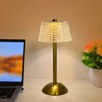 Lampe de chevet rétro dorée, abat-jour acrylique façon cristal taillé