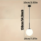 Suspension boule en verre opalin blanc Ø 20 cm, tige noire