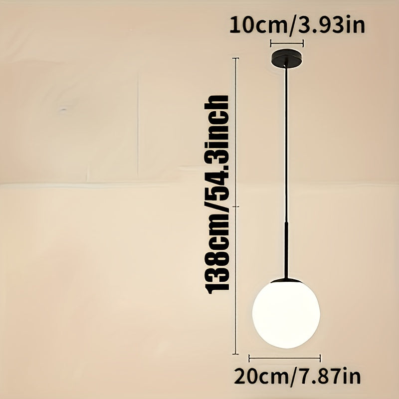 Suspension boule en verre opalin blanc Ø 20 cm, tige noire