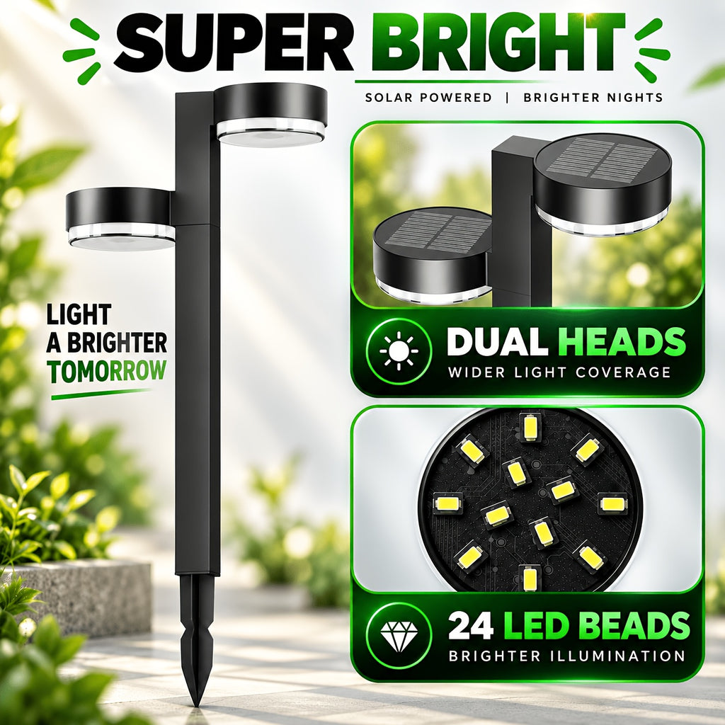 Lampe solaire d'allée à double tête, 24 LED, lot de 4, 8 ou 12
