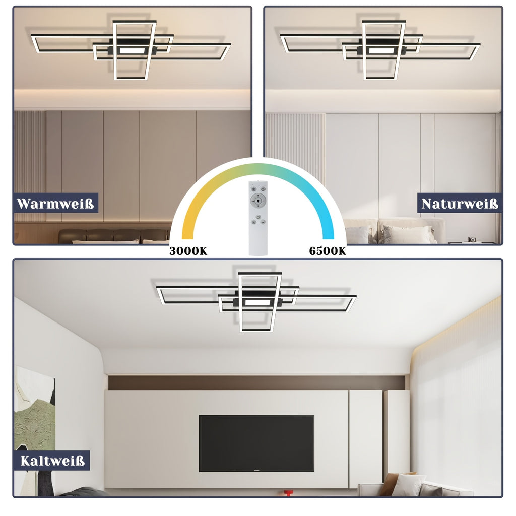 Plafonnier LED rectangles entrecroisés, jusqu'à 100 cm, télécommande