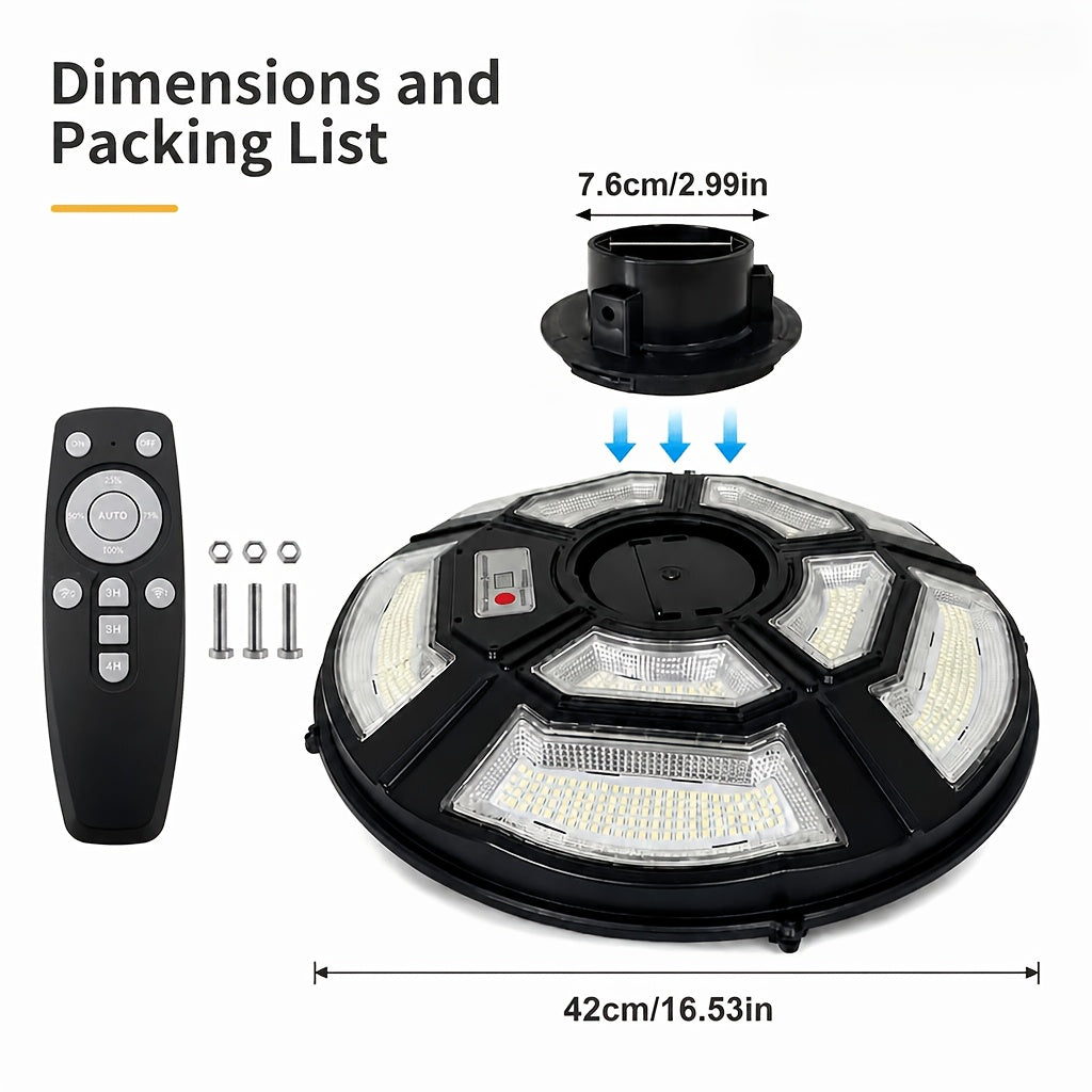 Tête de lampadaire solaire Ø 42 cm, 750 LED, détecteur de mouvement