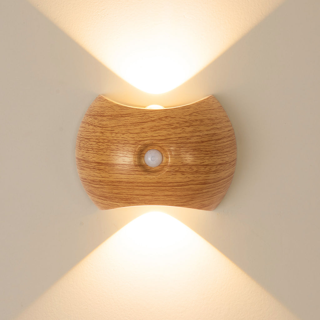 Applique murale LED ovale à détecteur, effet bois ou doré