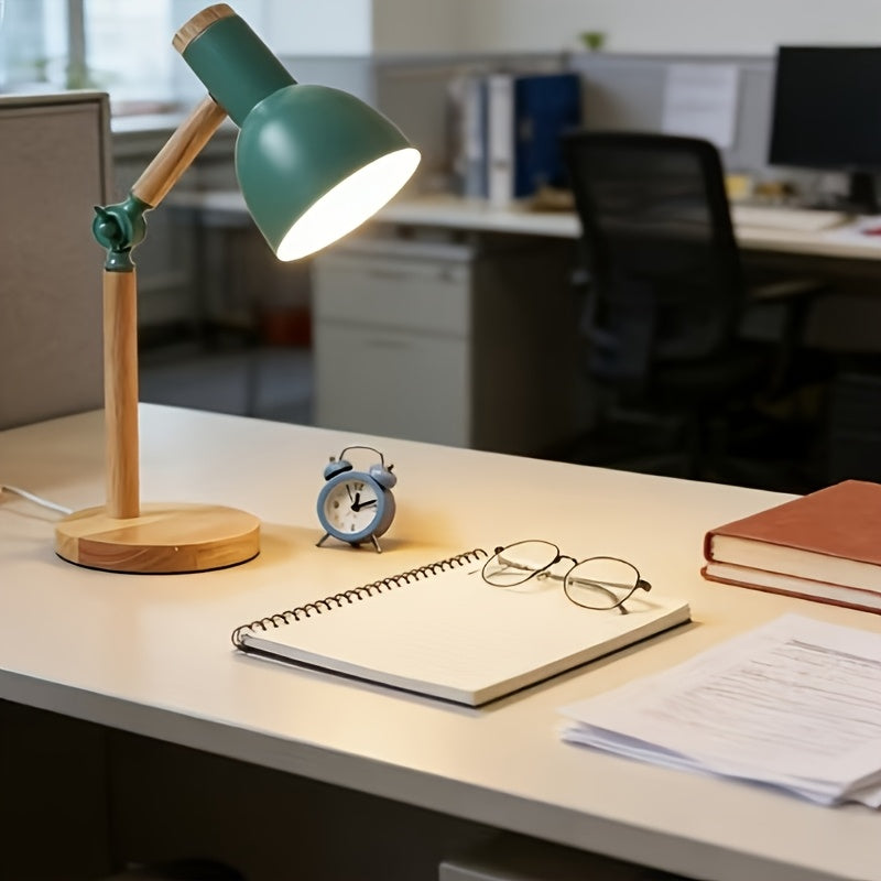 Lampe de bureau articulée en bois et métal vert, 45 cm, USB