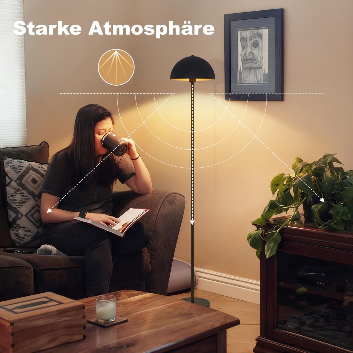 Lampadaire dôme noir à intérieur doré de 170 cm, douille E27