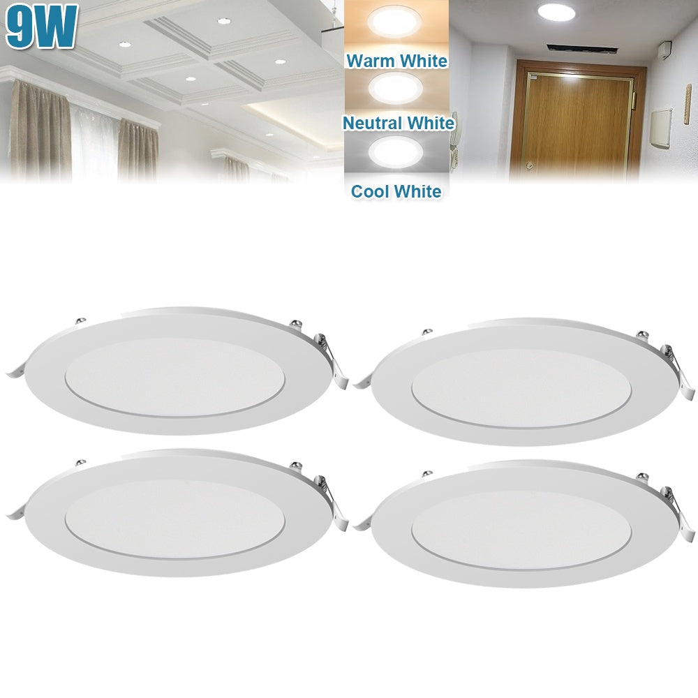 Lot de 4 spots LED ronds encastrables 9W, Ø 14,7 cm, trois blancs