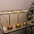 Lampe de table sans fil dorée à tête disque, tactile et rechargeable
