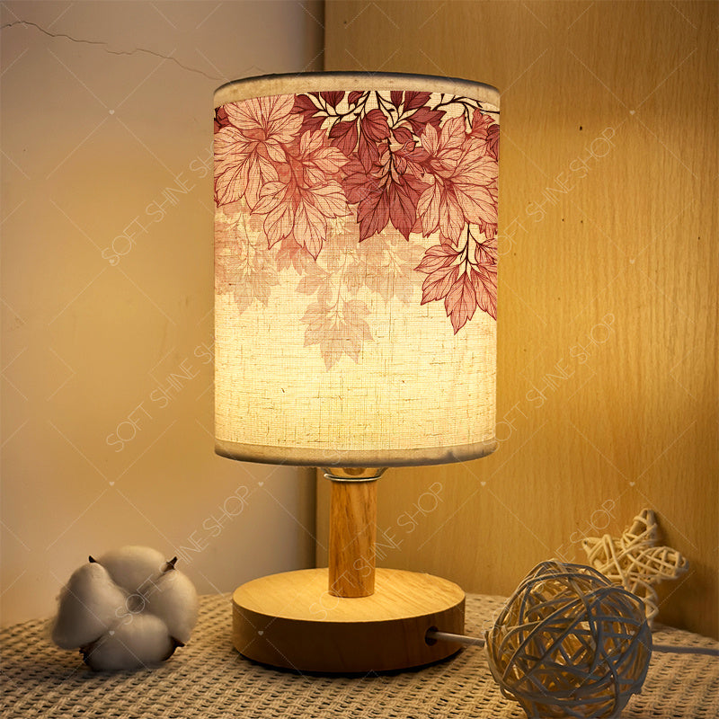 Lampe de chevet en tissu à feuilles d'érable roses, USB, 23,4 cm