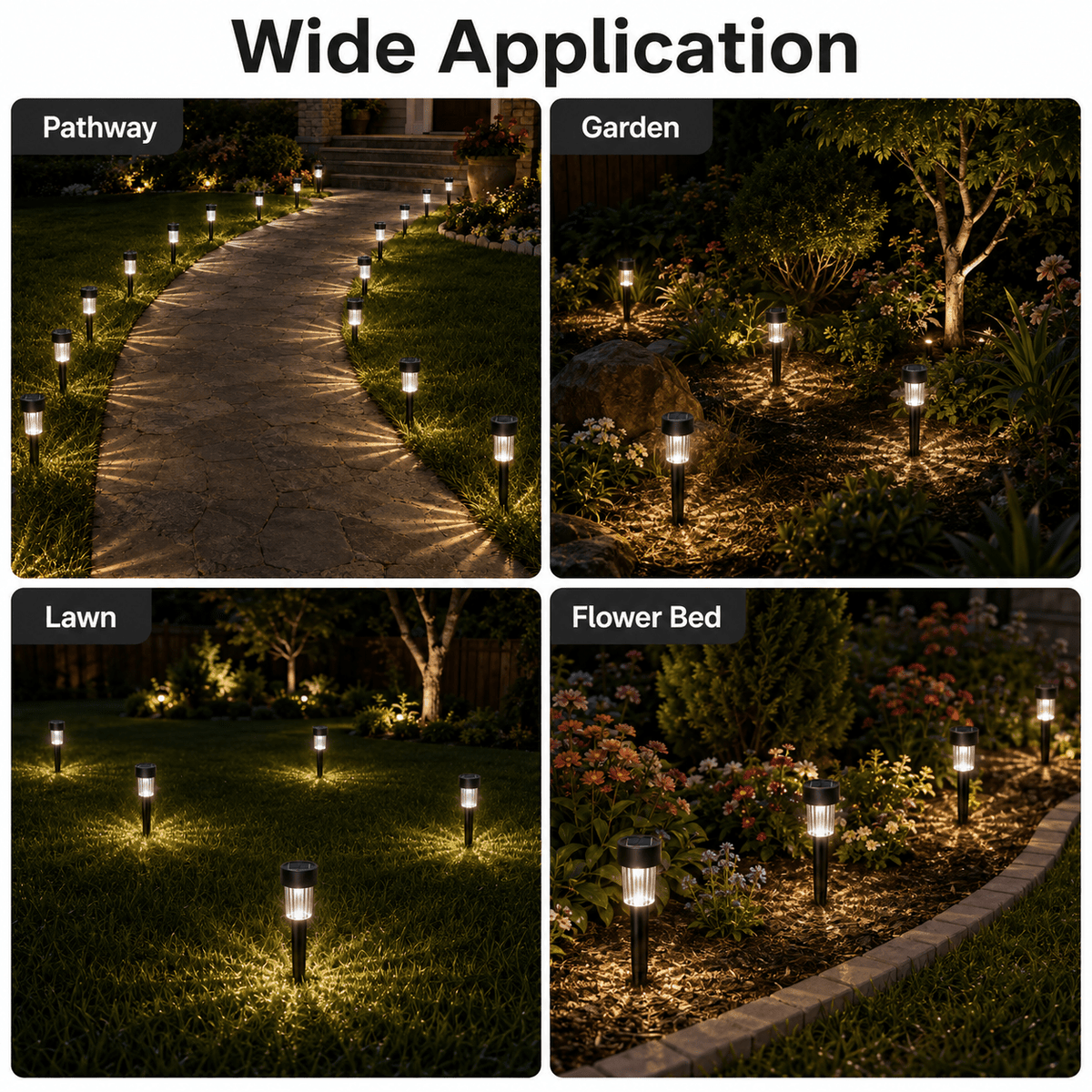 Lot de 24 balises solaires de jardin noires à 3 lumières, IP44
