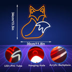 Néon LED renard orange et blanc sur plaque acrylique, 34 x 30 cm