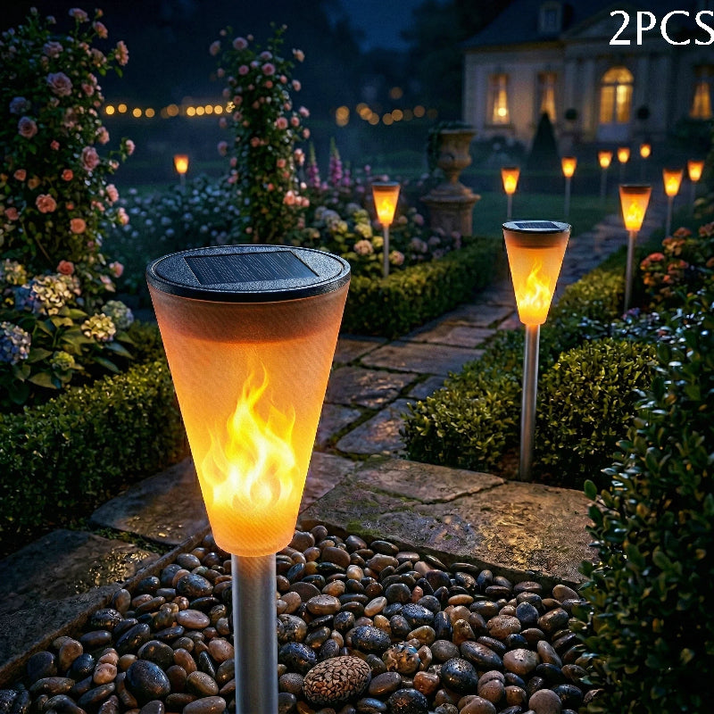 Torche solaire à effet flamme, cône givré de 39 cm, lot de 2