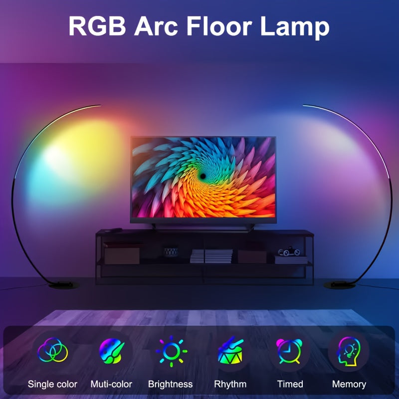 Lampadaire arc LED 31 W multicolore, interrupteur au pied, 165 cm