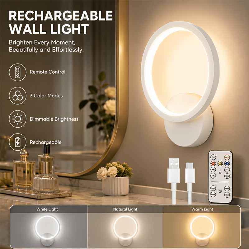 Applique murale anneau LED sans fil, télécommande et minuterie