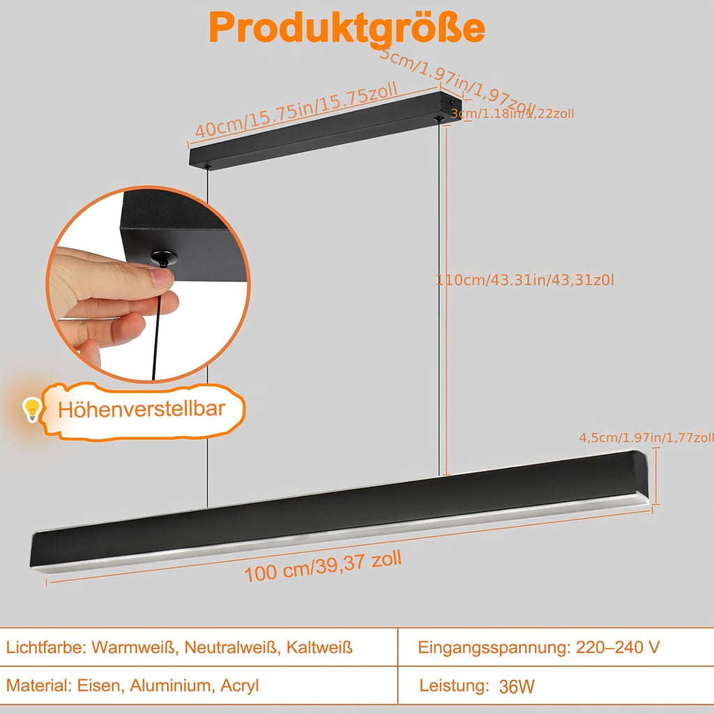 Suspension LED barre noire 36 W en métal et acrylique, longueur 100 cm