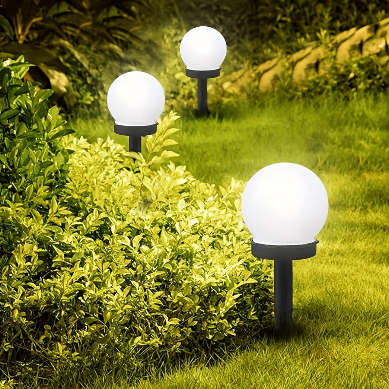 Lampe solaire boule blanche à piquet IP65, lot de 4 pour pelouse