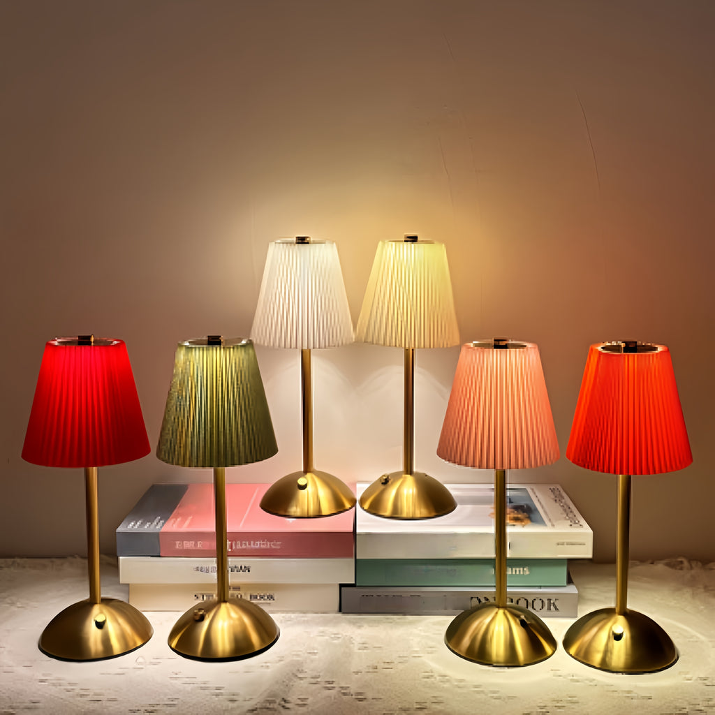 Lampe de table sans fil plissée sur dôme doré, tactile, 6 coloris