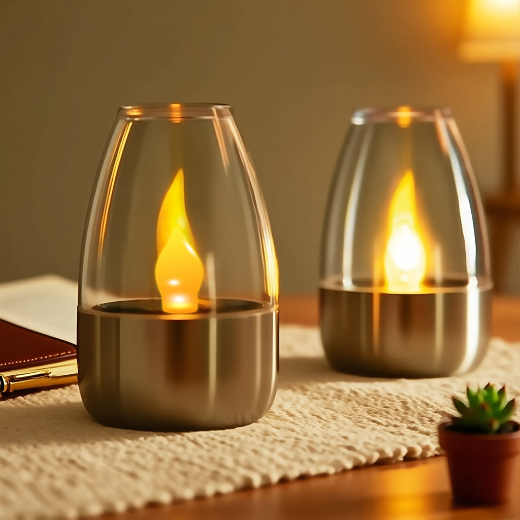 Lot de 3 bougies solaires LED sous globe transparent, IP44, 8,5 cm