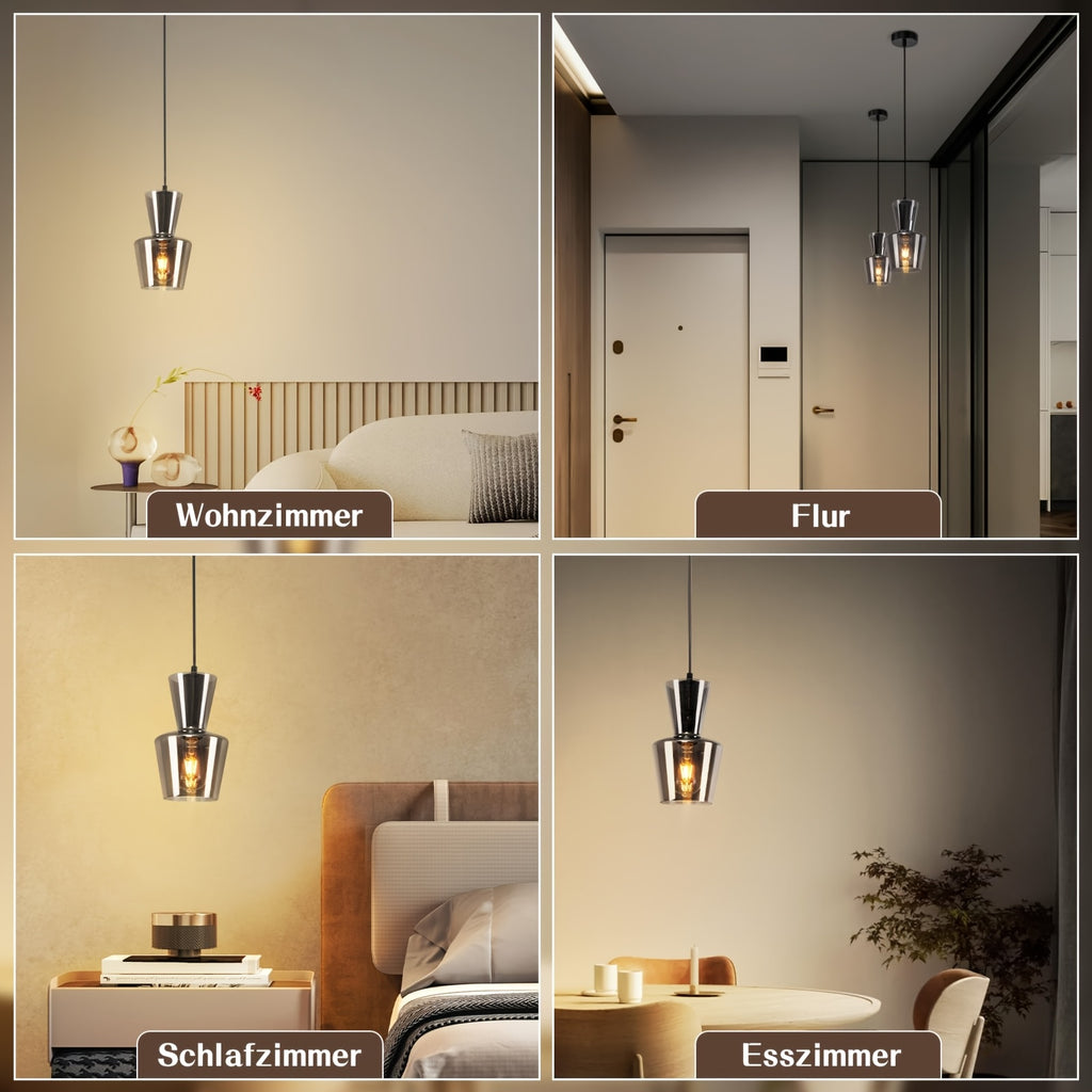 Lot de 2 suspensions en verre fumé et métal noir, Ø 15 cm, E27