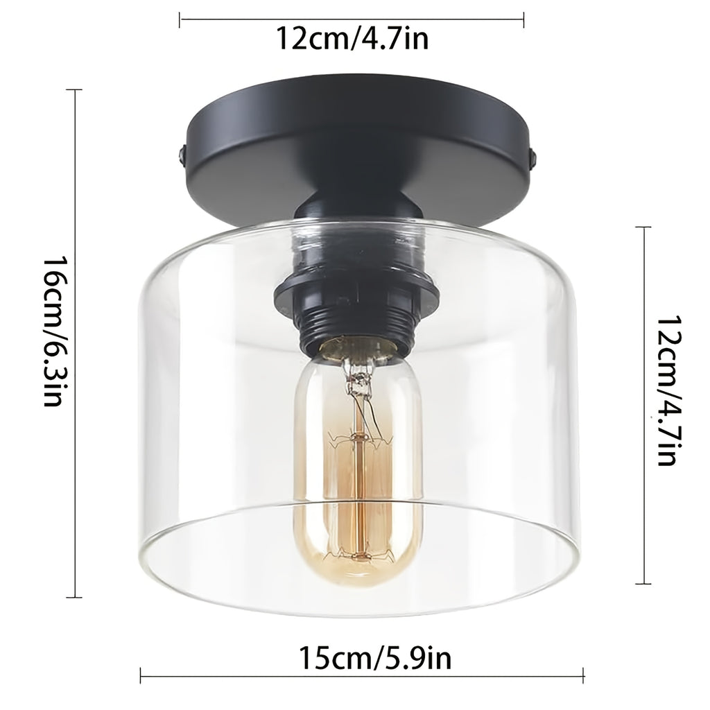 Lot de 2 mini plafonniers en verre transparent, embase noire 15 cm