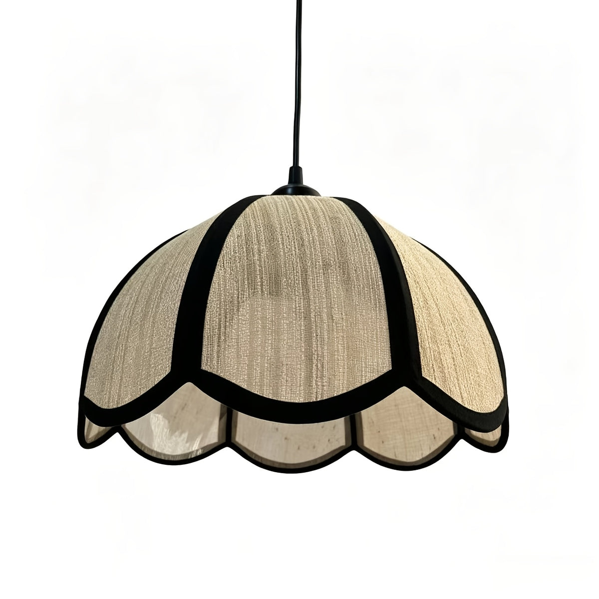 Abat-jour beige festonné au biais noir rétro