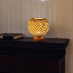 Lampe de chevet boule en bambou tressé croisé, 22 cm, câble USB