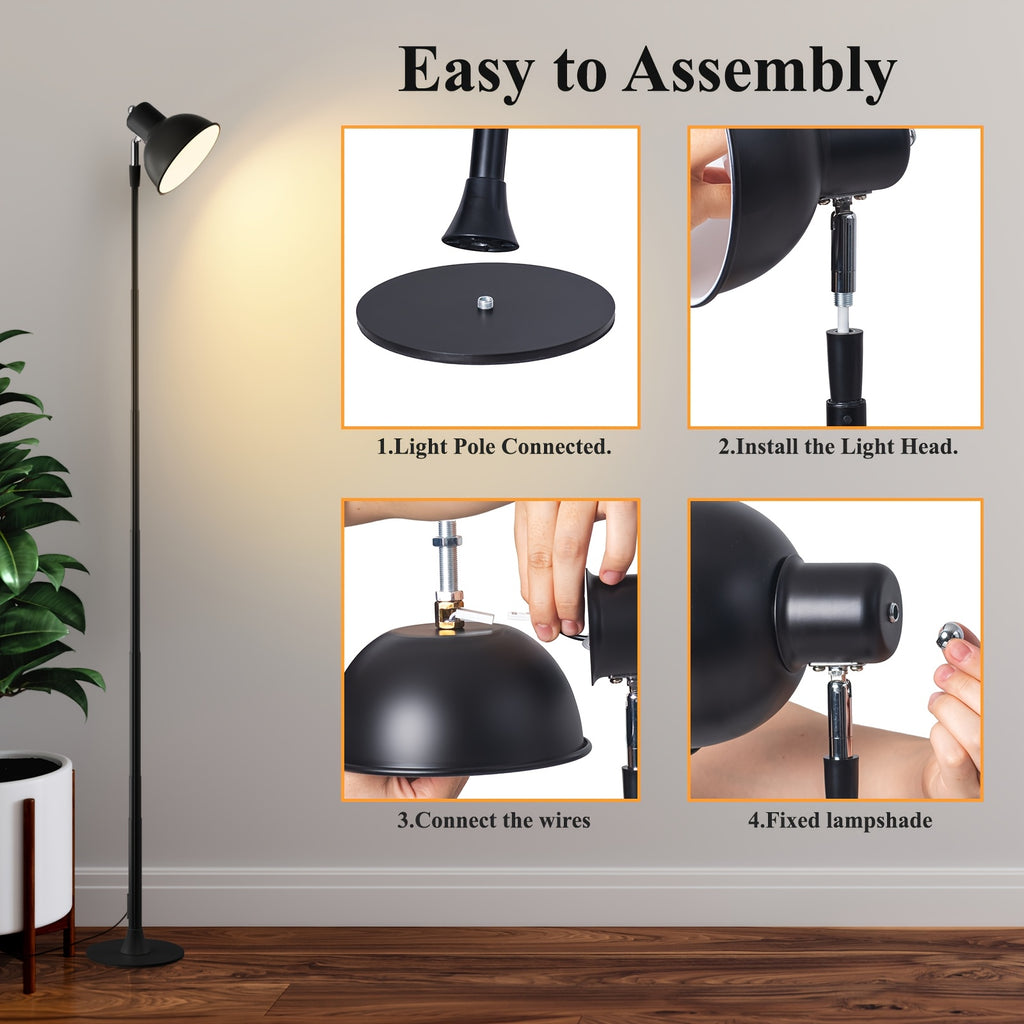 Lampadaire LED USB noir convertible en lampe de chevet, 45 à 145 cm