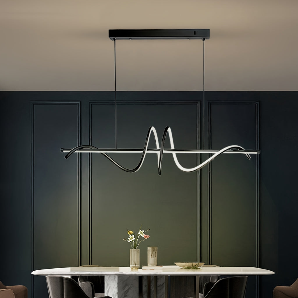 Suspension LED en vague de silicone sur barre de 100 cm, or ou noir