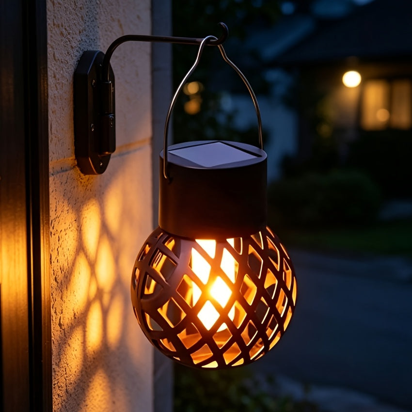 Lanterne solaire boule à effet flamme 12 LED, IP44, lot de 4
