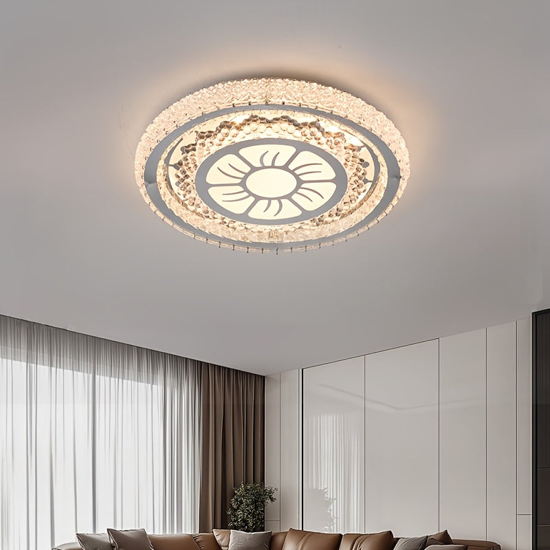 Plafonnier LED à cristaux acryliques Ø 43 cm, motif soleil ou fleur